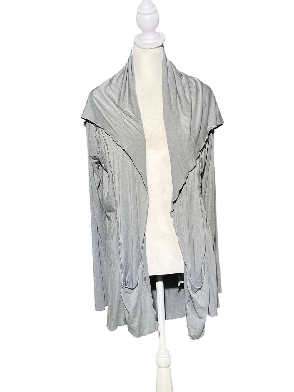 ANGELROX "Cardi" Grey Bamboo Spandex Draped Waterfall Cardigan Pockets OSFM